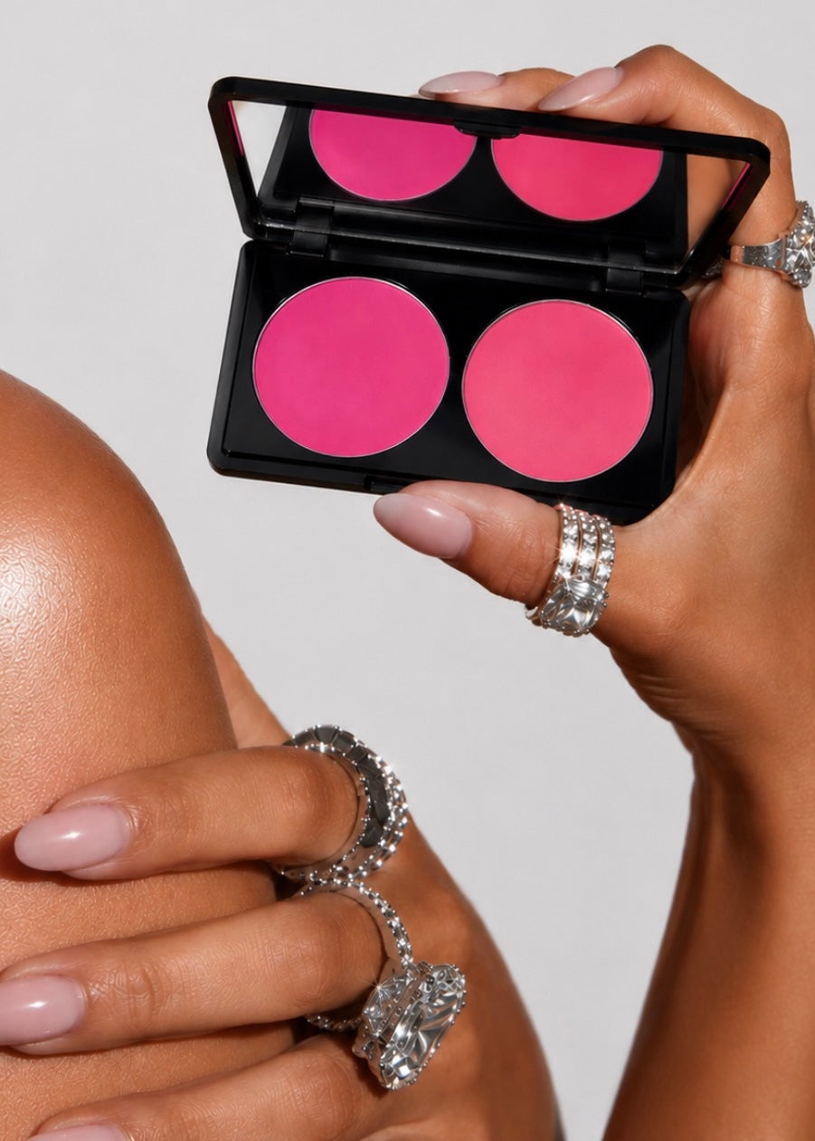 Monae Beauty Sweet Cheeks Velvet Blush Duo featuring two silky blush shades that blend effortlessly for a soft, natural-looking flush.