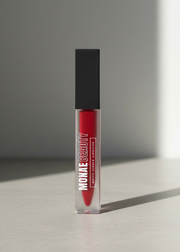 Wine Down red liquid lipstick by Monae Beauty Co, bold long-lasting matte lipstick for confident women